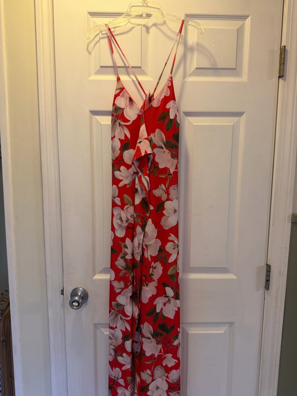 Express Red Floral Slip Dress with Spaghetti Straps